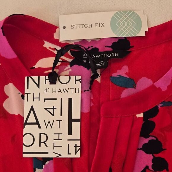 NWT 41 Hawthorn Womens Floral Sleeveless Breyson Pleated Blouse Red Black XXL - Picture 7 of 12